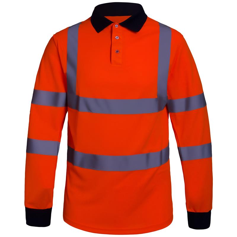 Long Sleeved Polo Shirt Orange S EN ISO 20471 Class 3; RIS-3279