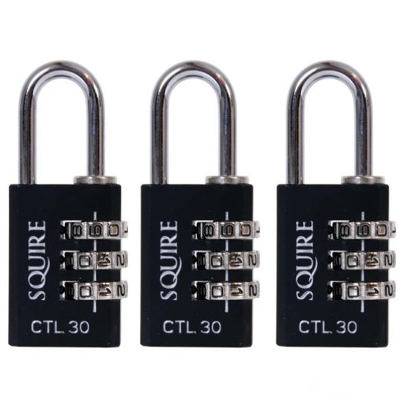 Squire 30mm Toughlock Re-Codeable Combination Padlock; Pack of 3