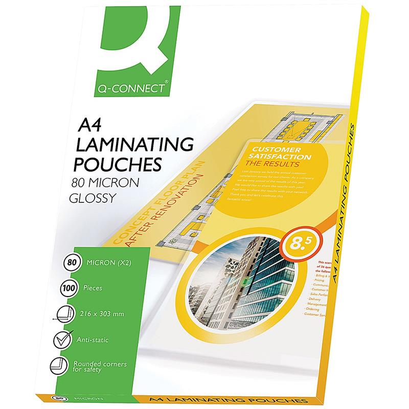 Q-Connect A4 Glossy Laminating Pouches 160 Microns; Pack of 100